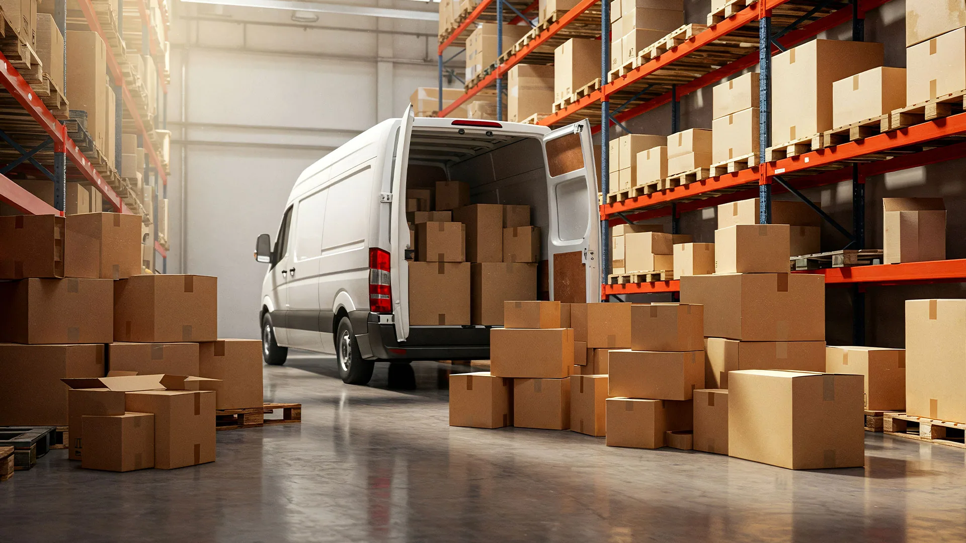 Compass Cargo warehouse van and packaged goods